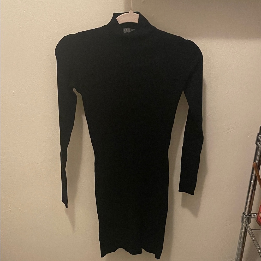 Chic Black mock neck Mini sweater Dress